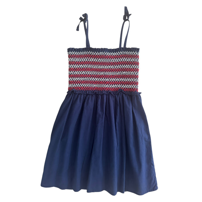 Vestido Azul con Rojo y Blanco